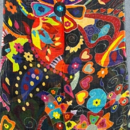 Damski szal kolorowy z wełny merino print Paisley kwiaty