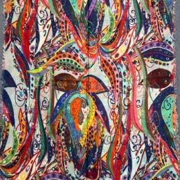 Damski szal kolorowy z wełny merino print