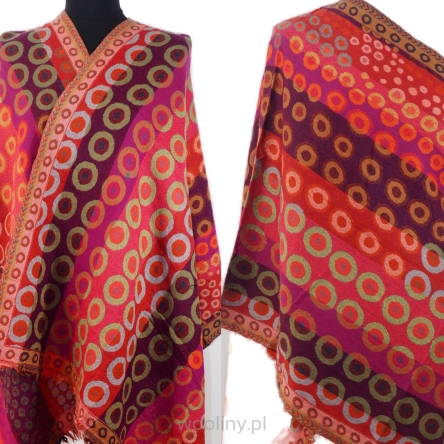 Wielokolorowy damski wełniany szal dwustronny merino