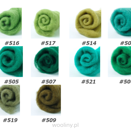 Wełna w błamie Zestaw Zielony 10 kolorów do filcowania