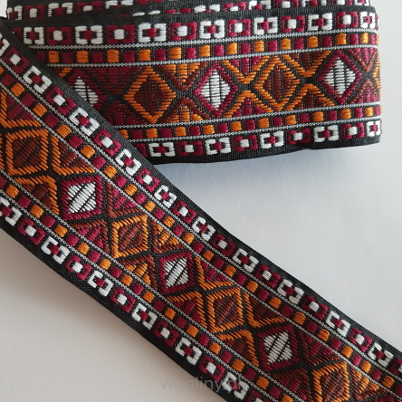 Tasiemka taśma żakardowa brązowa etno boho 39mm