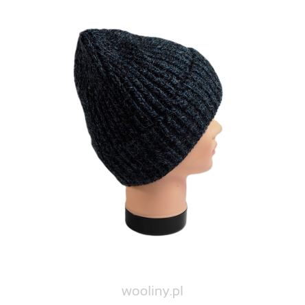 Ciepła czapka męska zimowa ALPAKA MELANŻ CZARNA GRANATOWA