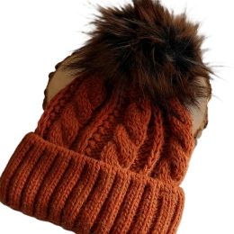 Ciepła czapka zimowa wełniana Alpaka Ceglana